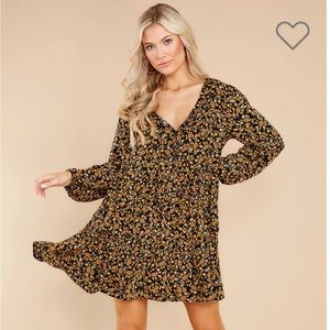 STREETSIDE SONNET BLACK AND YELLOW FLORAL PRINT DRESS